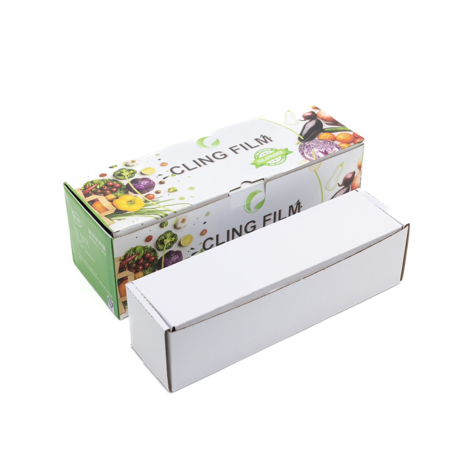 Pellicola trasparente in PVC alimentare di dimensioni personalizzabili. Scatola colorata con stampa e taglierina scorrevole