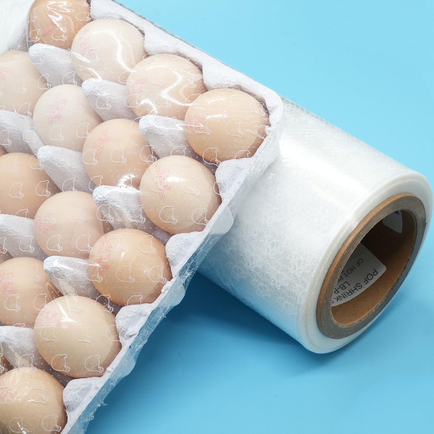 Pellicola termoretraibile POF microperforata, pellicola termoretraibile con perforazione a caldo per uso alimentare per l'imballaggio di vassoi per uova